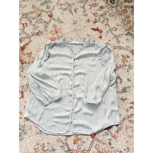 Women's Lauren Conrad light blue Ruffled Button-Up Long Sleeve Blouse Size small - Picture 2 of 15